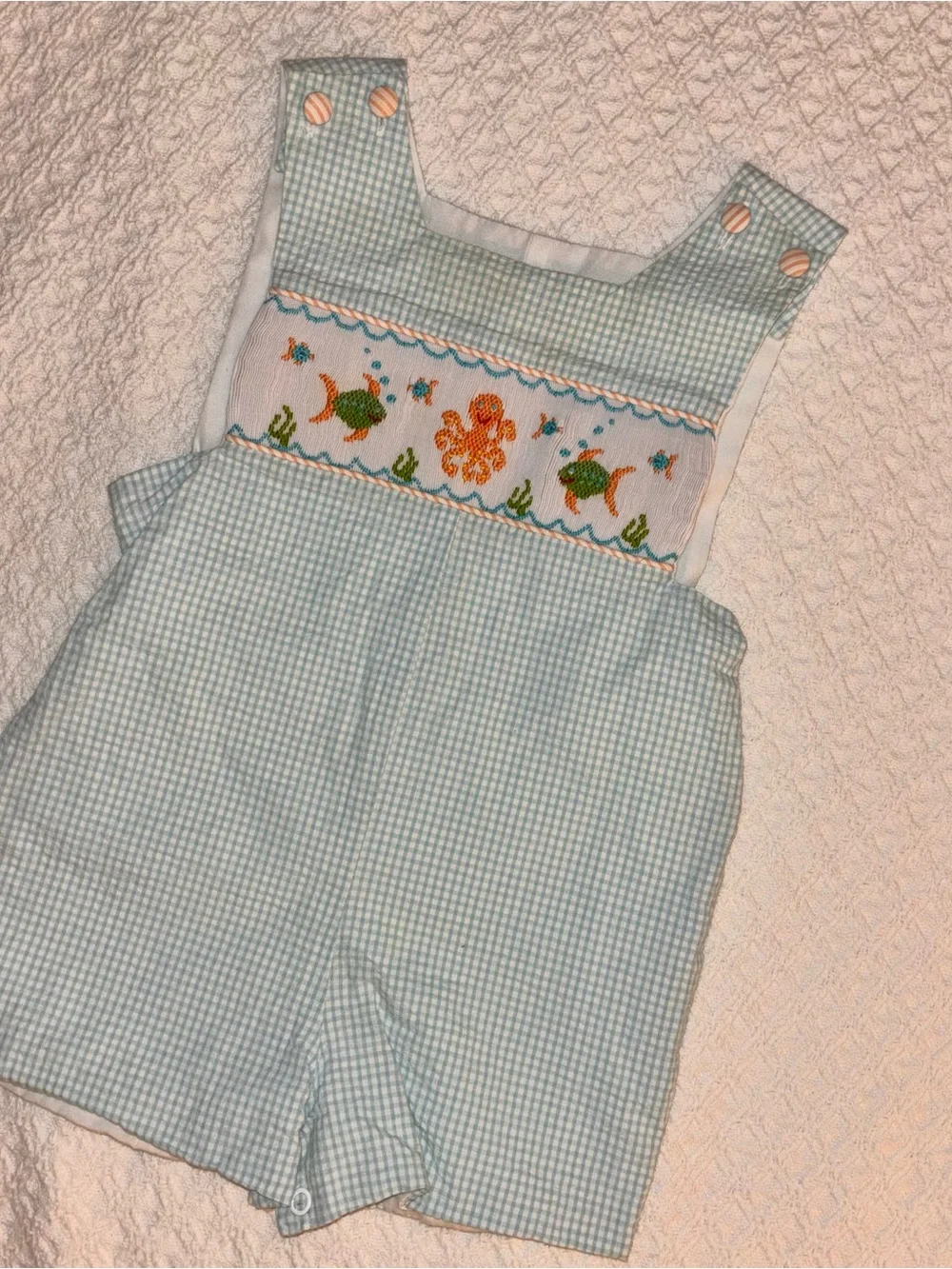 Sea Life Smocked Jon Jon Aqua Seersucker 12m